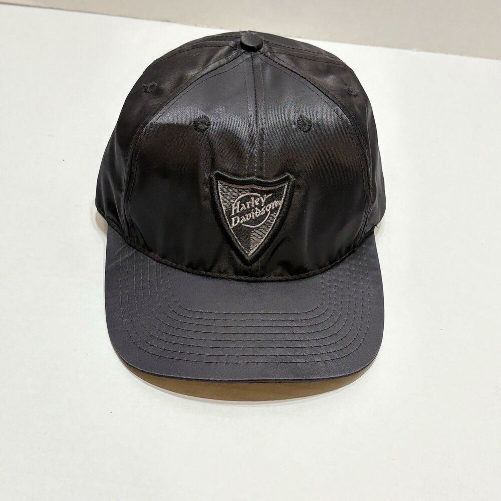Vintage 90s Harley Davidson Black Nylon Hat Vtg Biker Motorcycle Made In USA